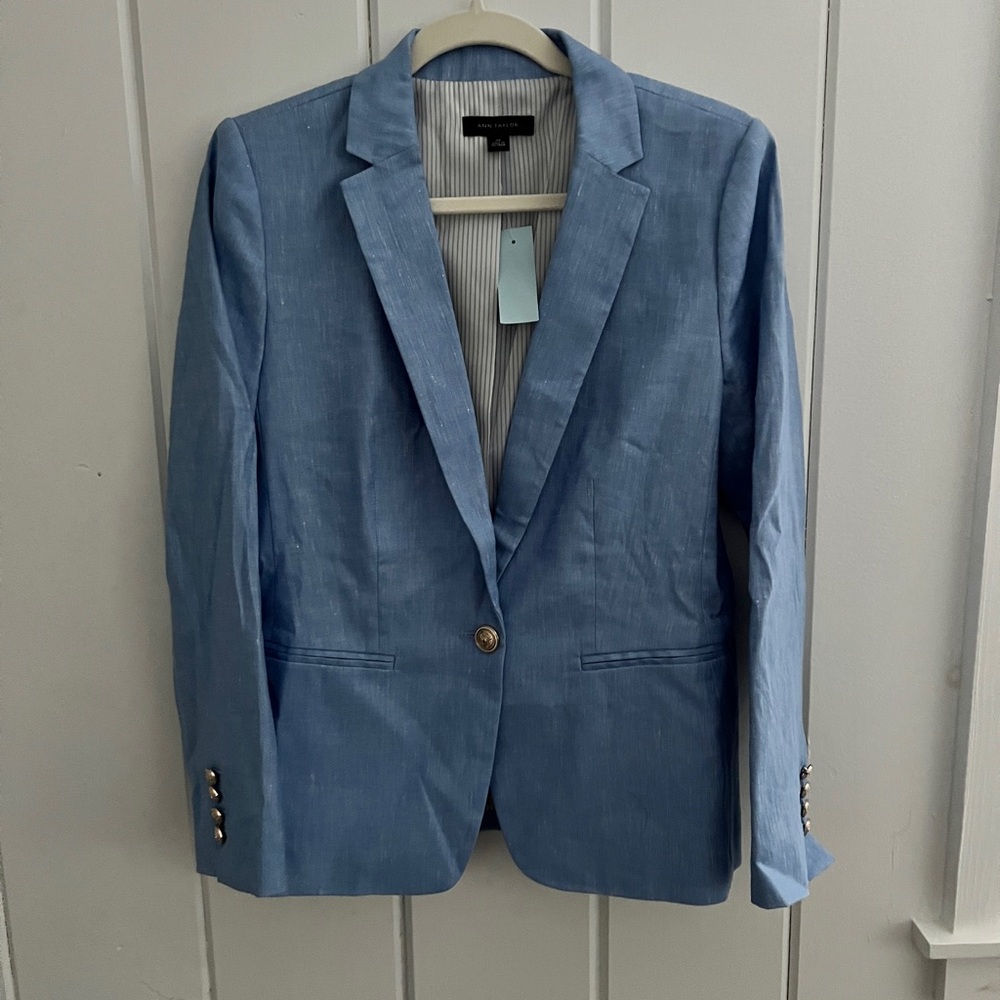 Ann Taylor Sky Blue Blazer with Gold Button